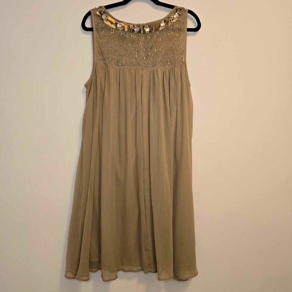 Lane Bryant Gold Beaded Sleeveless Chiffon Swing Dress - Picture 7 of 9